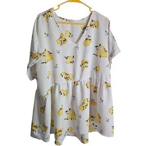 Lemon Print V-Neck Blouse